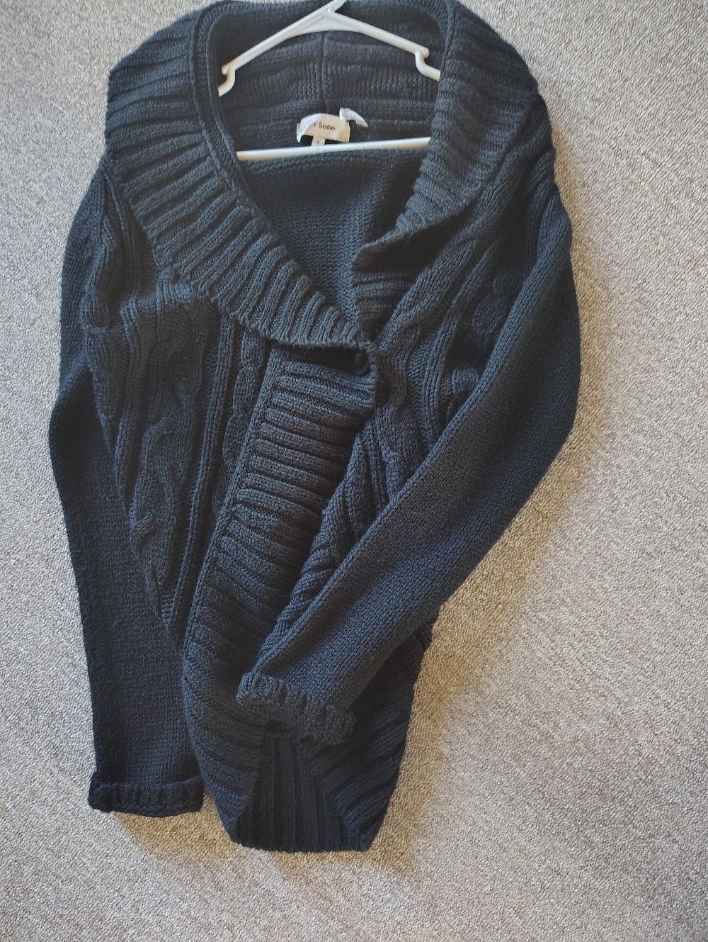 Ci Sono Black Cable-Knit Shawl Collar Sweater Long Sleeve Women S